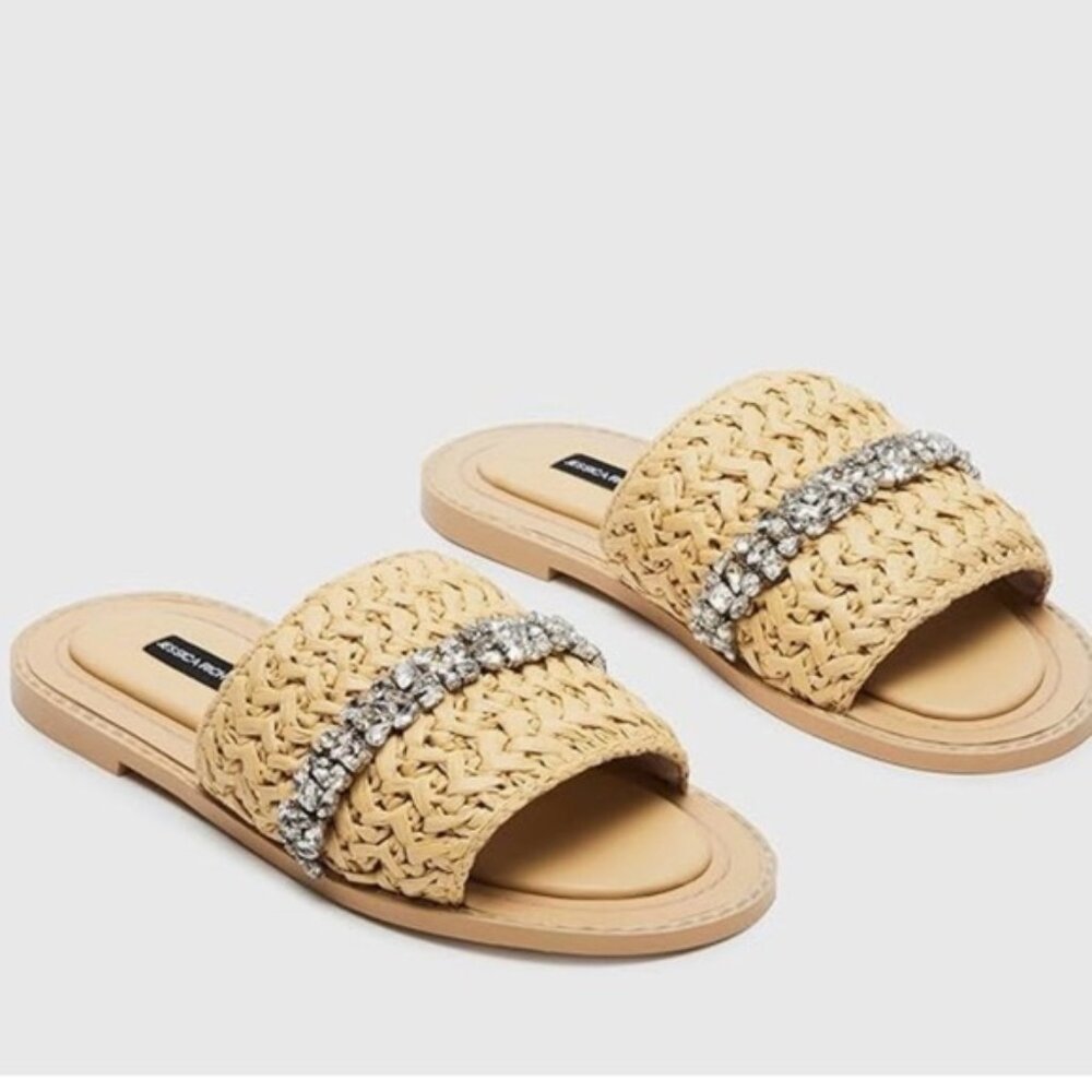 Jessica Rich x Steve Madden Starlight Raffia Slide Sandals sz 5M NWT / NWOB